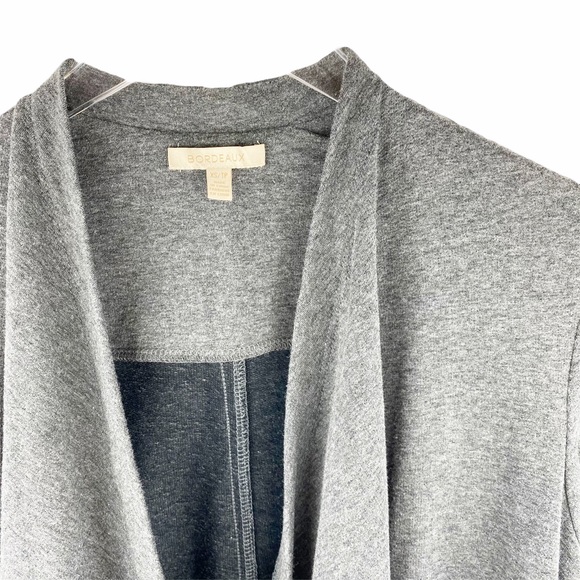 ANTHRO Bordeaux Grey Black Leather Draped Cardigan - Picture 7 of 9